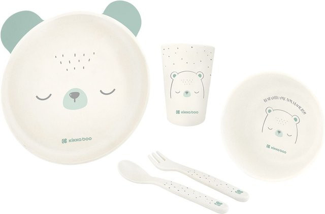 Kikkaboo Kindergeschirr Set Bear with me 5-teilig aus Melamin in Grün und Weiß mit Tiermotiv - Bild 1