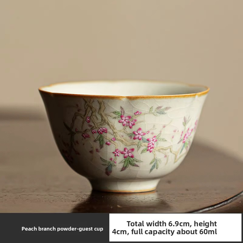 Handgefertigte Ru Kiln Teetasse aus Keramik mit Crackle Glaze in Beige, chinesisches Celadon-Teegeschirr für Gongfu-Teezeremonien - Bild 2