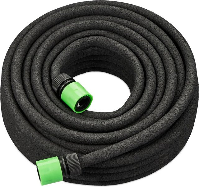 Relaxdays Perlschlauch Tropfschlauch aus Gummi und PVC in Schwarz und Grün mit Messing-Klickkupplung, Länge: 25 m, Durchmesser: 12/16 mm - Bild 1