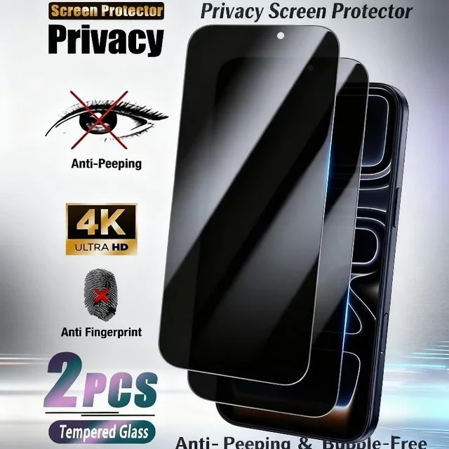 2 Stück Sichtschutzfolie aus gehärtetem Glas für Apple iPhone 17 16 15 14 13 12 11 Pro Max und 16 Plus 16e, Anti-Spy, transparent - Bild 1