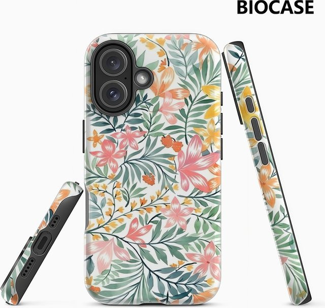 Handyhülle mit buntem Blumenmuster für Apple iPhone 11 bis iPhone 17 Pro Max Plus, doppelschichtige Rückseite, mehrfarbig - Bild 1