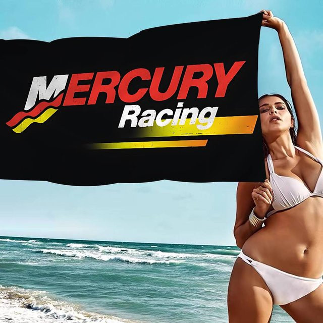 Mercury Racing Mikrofaserdecke aus Baumwolle und Polyester, schnelltrocknendes Strandtuch in Schwarz mit Grafikdruck - Bild 1