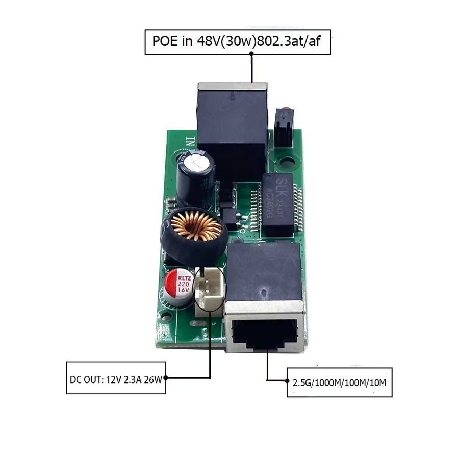 ANDDEAR Aktiver Isolierter PoE-Splitter 48V zu 5V/12V mit 27W und 2.5G Ethernet/LAN in Grün - Bild 2