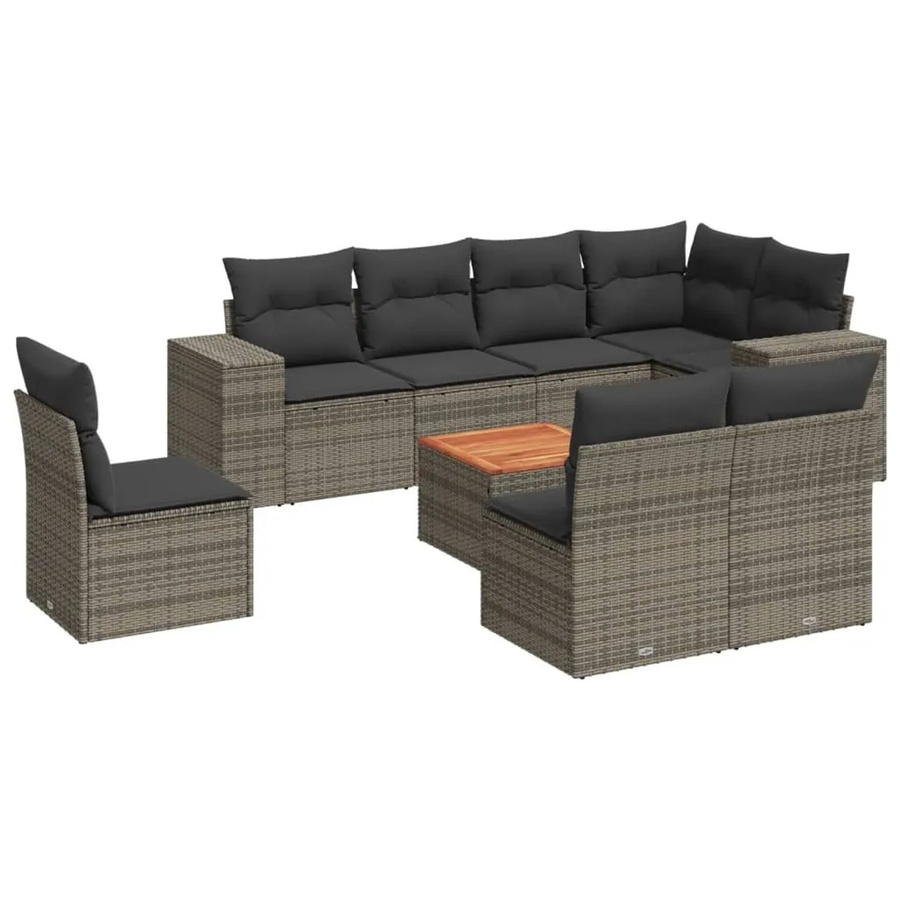 vidaXL 9-tlg. Garten-Sofagarnitur in L-Form aus Polyrattan mit Kissen in Grau - Bild 2