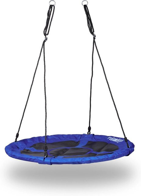 Relaxdays Nestschaukel Rund mit geschlossenem Sitz aus Metall und Nylon in Dunkelblau, Durchmesser: 110 cm - Bild 1