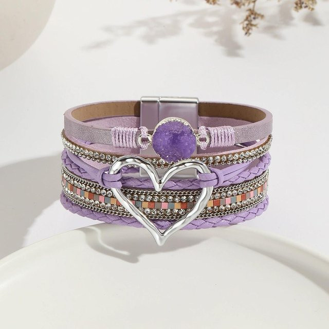 Lucky Star Jewelry Wickelarmband, Kunstleder, Herzanhänger, violett, Damen - Bild 1