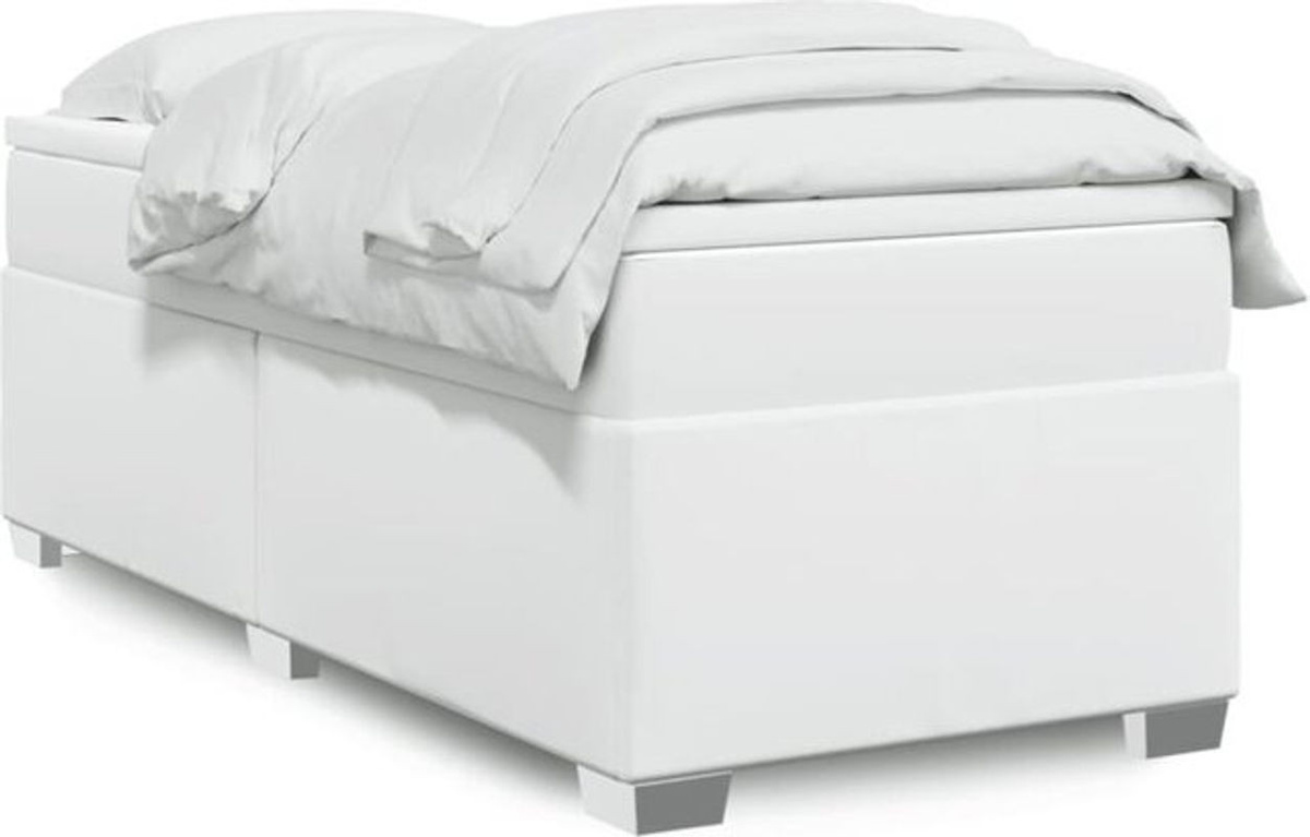 vidaxl Boxspringbett mit Matratze in Weiß aus Kunstleder, B/T/H: 90 x 190 cm - Bild 1