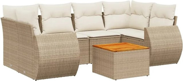 vidaXL 7-tlg Garten-Sofagarnitur in L-Form aus Polyrattan mit Kissen in Beige und Cremeweiß - Bild 1
