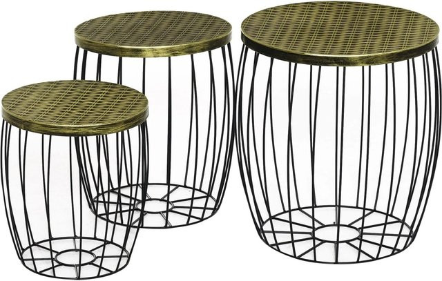 Outsunny 3er-Set Beistelltische im industriellen Stil aus Metall mit Rattanmuster in Schwarz, B/T/H: 38 x 38 x 41 cm - Bild 2