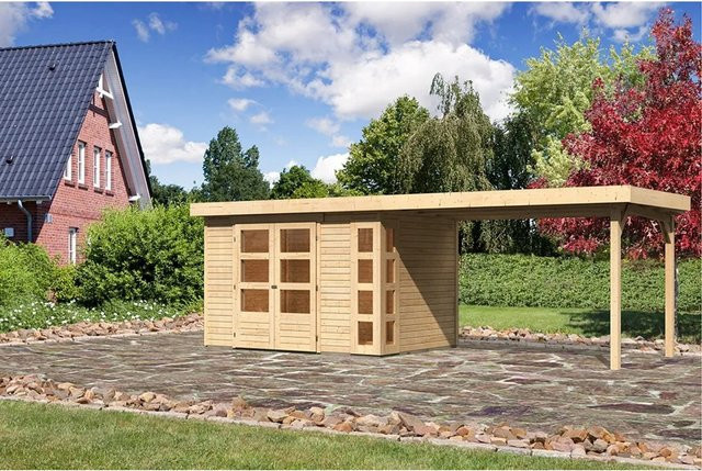 Karibu Holz-Gartenhaus Sölve in Natur mit Flachdach und modernem Design, B: 298 cm, T: 213 cm, H: 211 cm - Bild 1
