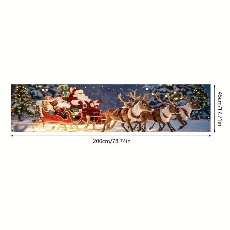 VIKAMA Weihnachtsbanner mit Weihnachtsmann und Rentierschlitten als hängender Hintergrund für Winterpartys und Outdoor-Dekoration, Mehrfarbig, B/H: 180 x 35 cm - Bild 3