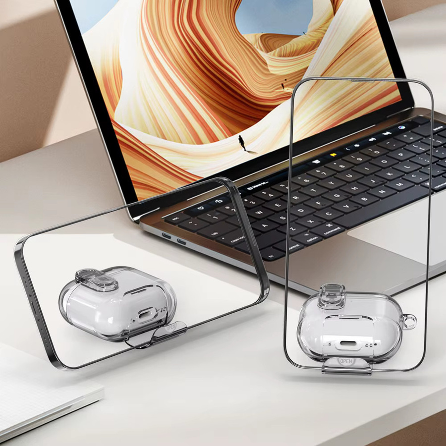 Transparente Secure Lock Schutzhülle für Apple AirPods Pro 2 und 4 mit Stoßfestigkeit, Schlüsselbund und Telefonhalterung - Bild 2