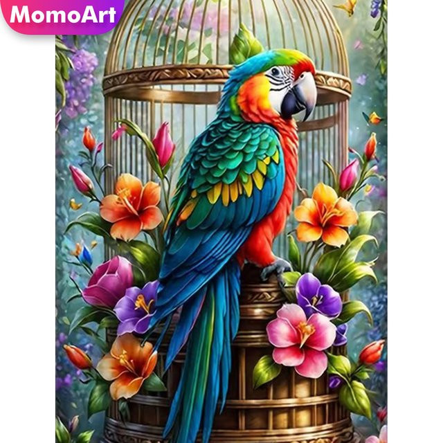 Momoart Diamant-Stickerei DIY Set Papagei und Blumen als Acryl-Mosaik zur Heimdekoration, Multicolor, B: 30,0 cm, H: 20,0 cm - Bild 1
