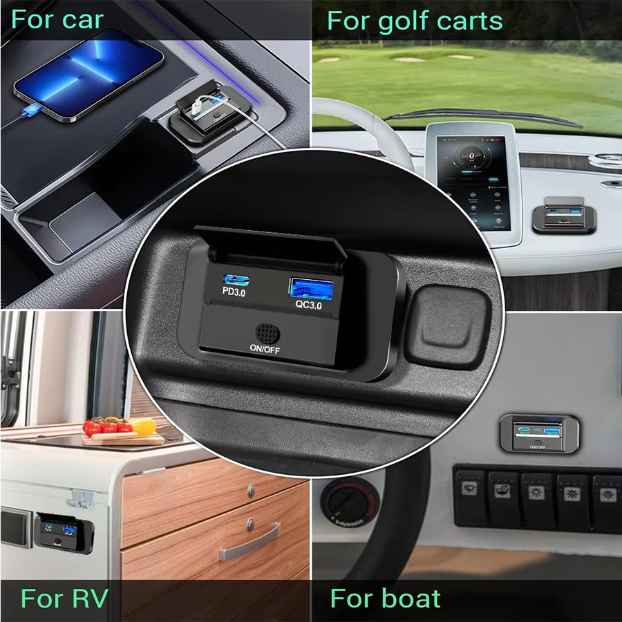 kebidumei 12V USB-Steckdose mit Typ C PD 55W und QC3.0 36W Schnellladebuchse, Schwarz, mit Netzschalter und wasserdichter Abdeckung für Motorräder und Wohnmobile - Bild 4