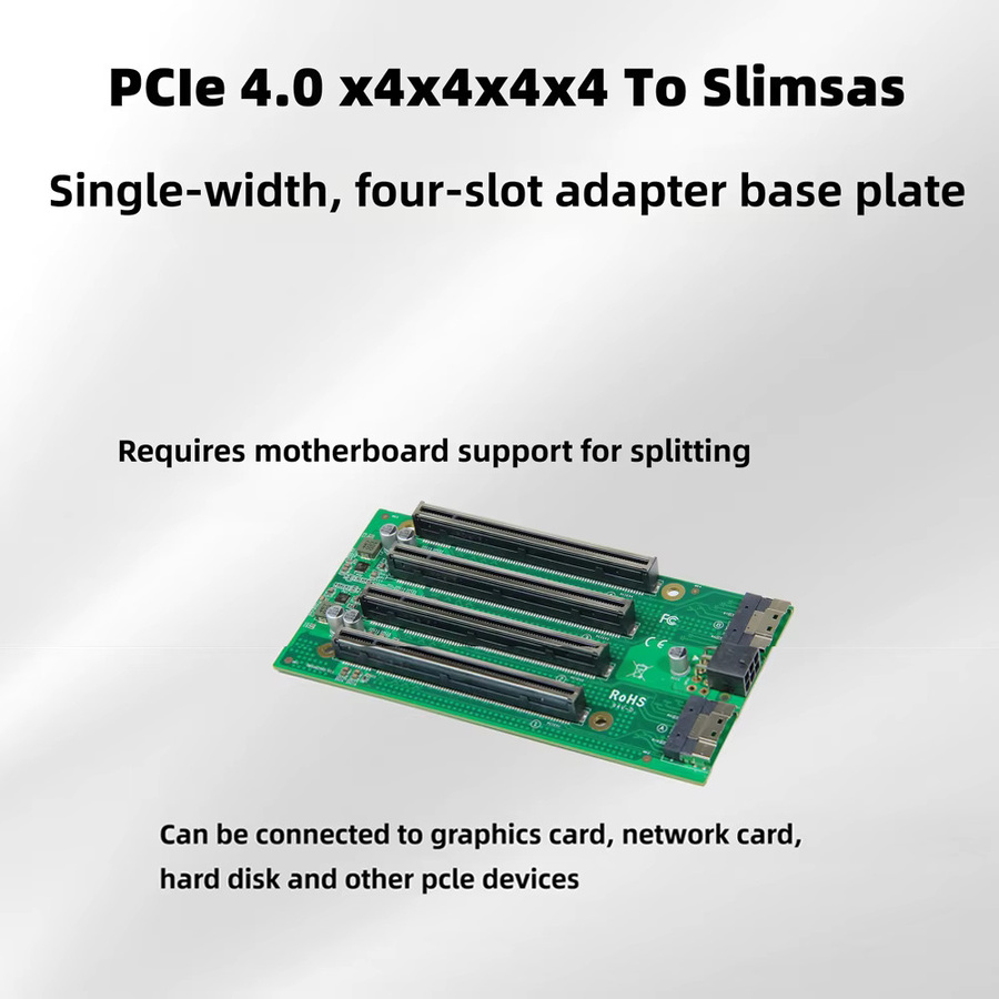 ADT-Link PCIe 4.0 x16 zu 4x PCIe x16 Gen4 Erweiterungs-Backplane-Karte mit SFF-8654 SlimSAS 8i Adapter - Bild 2