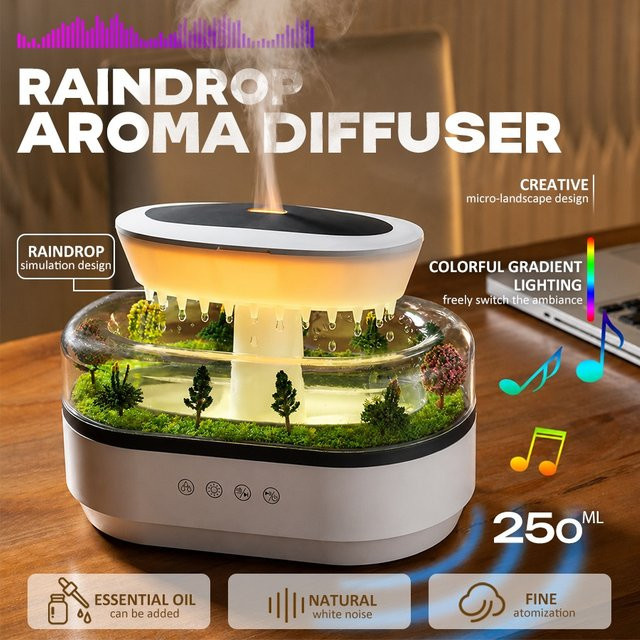 HAOYUNMA Aromatherapie-Diffusor mit simuliertem Regentropfen-Effekt und weißem Rauschen in Waldgrün - Bild 1