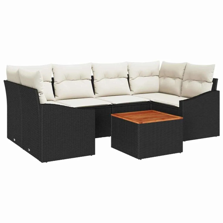 vidaXL Garten-Sofa-Set 7-teilig aus Polyrattan in Schwarz-Weiß mit Polsterung und Stauraum - Bild 2