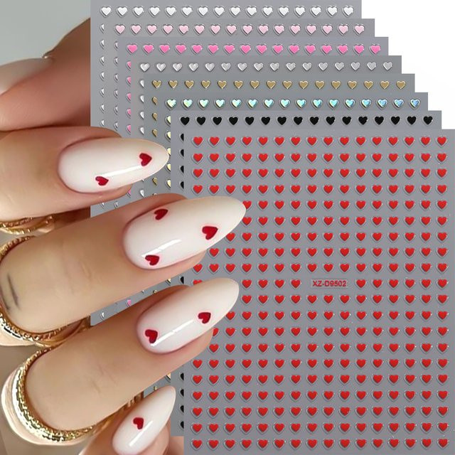 HotPress Nagelaufkleber 3D Herz, Rot Rosa, Glänzend, 8 Stück - Bild 1