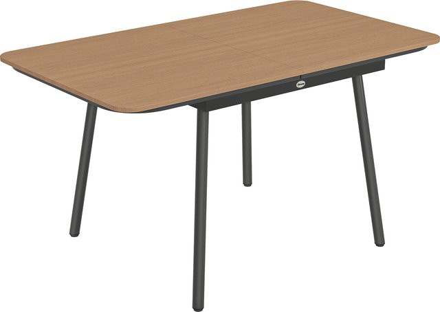 Outsunny Gartentisch für 6 Personen mit WPC-Tischplatte in Holzoptik Teak, rechteckiger Outdoor-Esstisch aus Metall in Braun, B: 140 cm, T: 80 cm, H: 75 cm - Bild 1