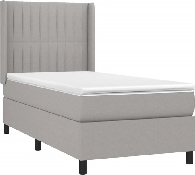 vidaXL Boxspringbett mit Matratze in Hellgrau, Hybridbett mit LED-Unterbettbeleuchtung und USB-Ladeport, B/T/H: 90 x 193 x 118 cm - Bild 1