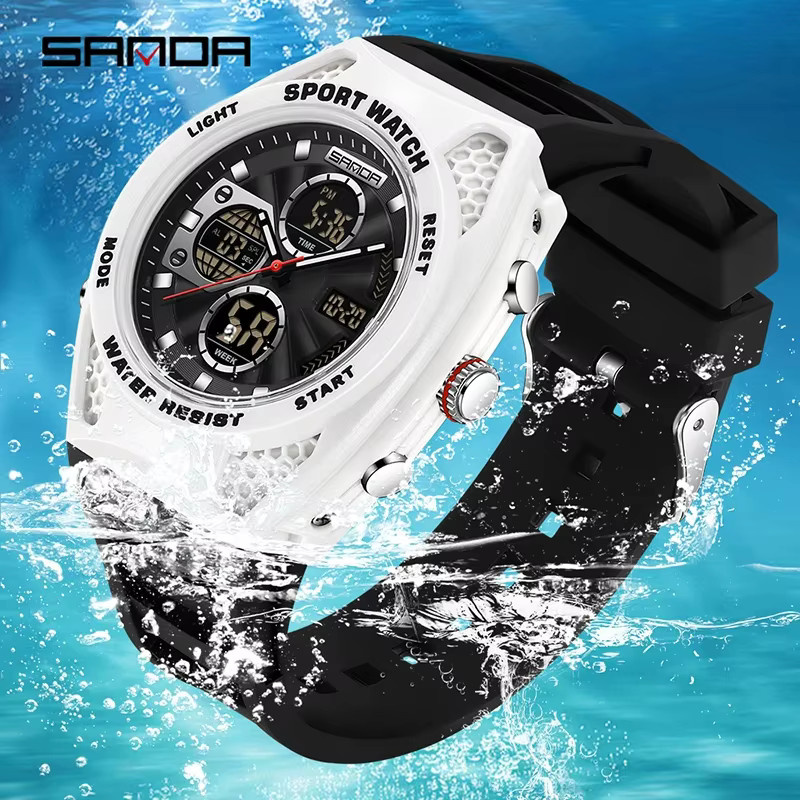 SANDA Digitaluhr Chronograph, Kunststoff, Schwarz, Herren - Bild 2