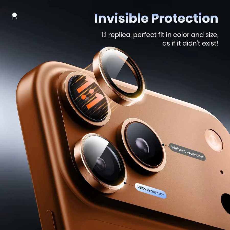 Kamera-Objektivschutz für iPhone 17 Pro Max mit gehärtetem Glas und Metallrahmen in Orange - Bild 2