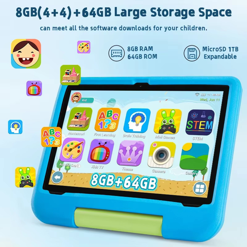 Paitanry Kinder Tablet 2025 mit 10,1 Zoll Android Display, 8 GB RAM, 64 GB ROM, Blau - Bild 2
