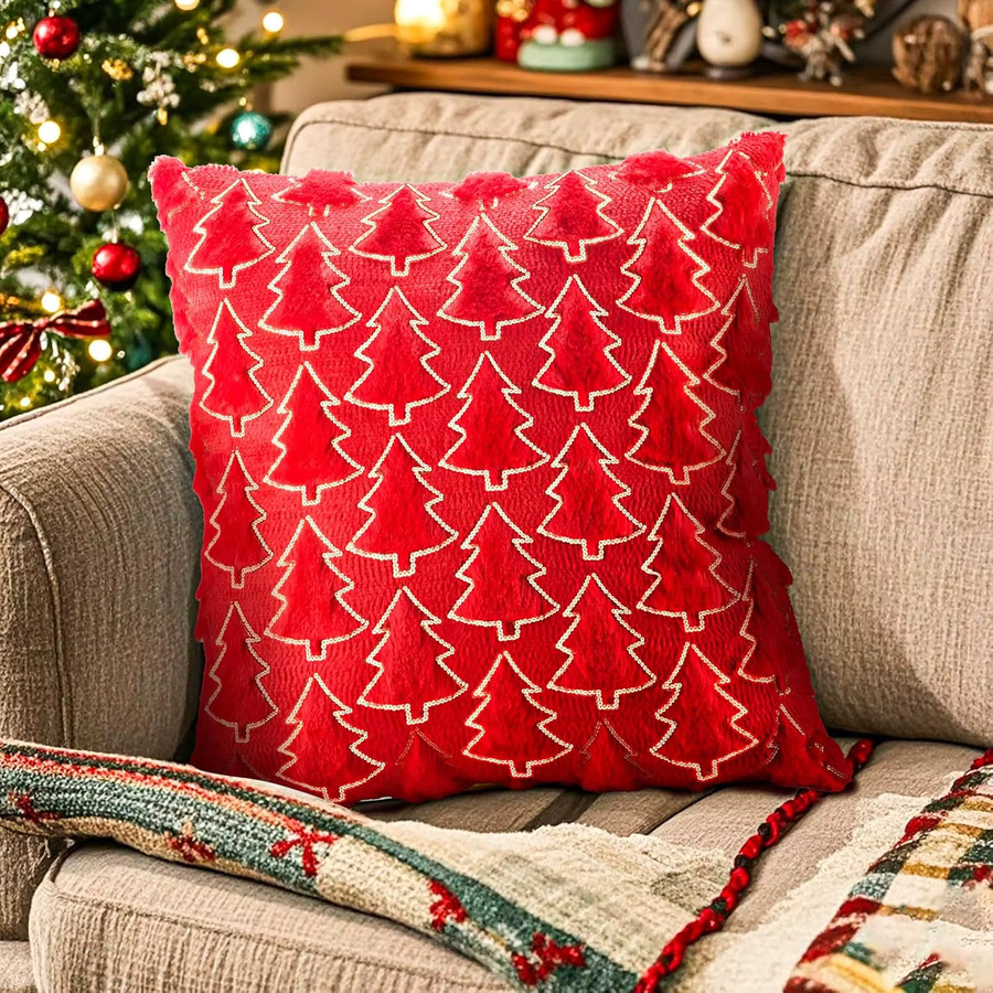 2er-Set inyahome Weihnachts-Dekokissenbezüge aus weichem Stoff in Rot und Schwarz - Bild 3