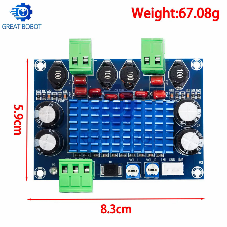Baishundianzi BS High Power Digital HIFI Verstärker Modul XH M572 TPA3116D2 mit 2x120W Leistung in Blau - Bild 3