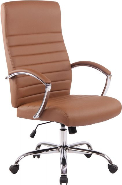 TPFLiving Bürostuhl Vallon aus Kunstleder in Hellbraun mit Armlehnen und Rollen, B/T/H: 68 x 60 x 118 cm - Bild 1
