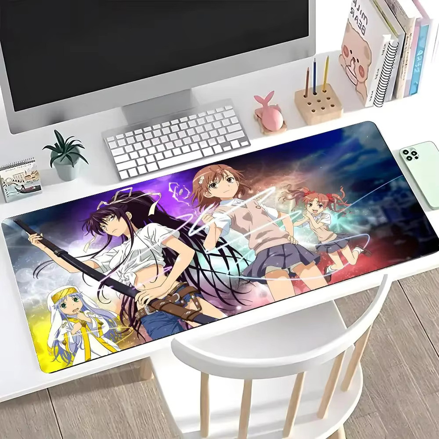 A Certain Magical Index Anime Gaming-Mauspad mit LockEdge, große und verdickte Schreibtischunterlage für Computer und Tastatur, schwarz/mehrfarbig - Bild 2