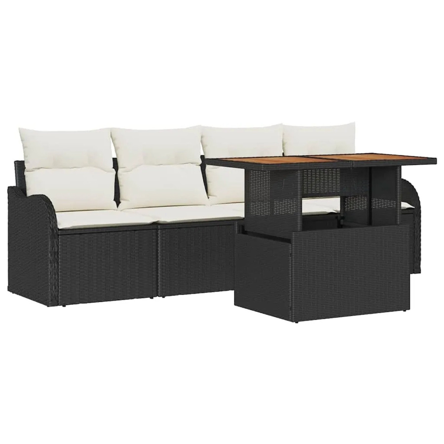 vidaXL 5-tlg. Garten-Sofa-Set aus Poly-Rattan in Schwarz mit Polsterkissen und integriertem Stauraum für Terrasse und Balkon - Bild 2