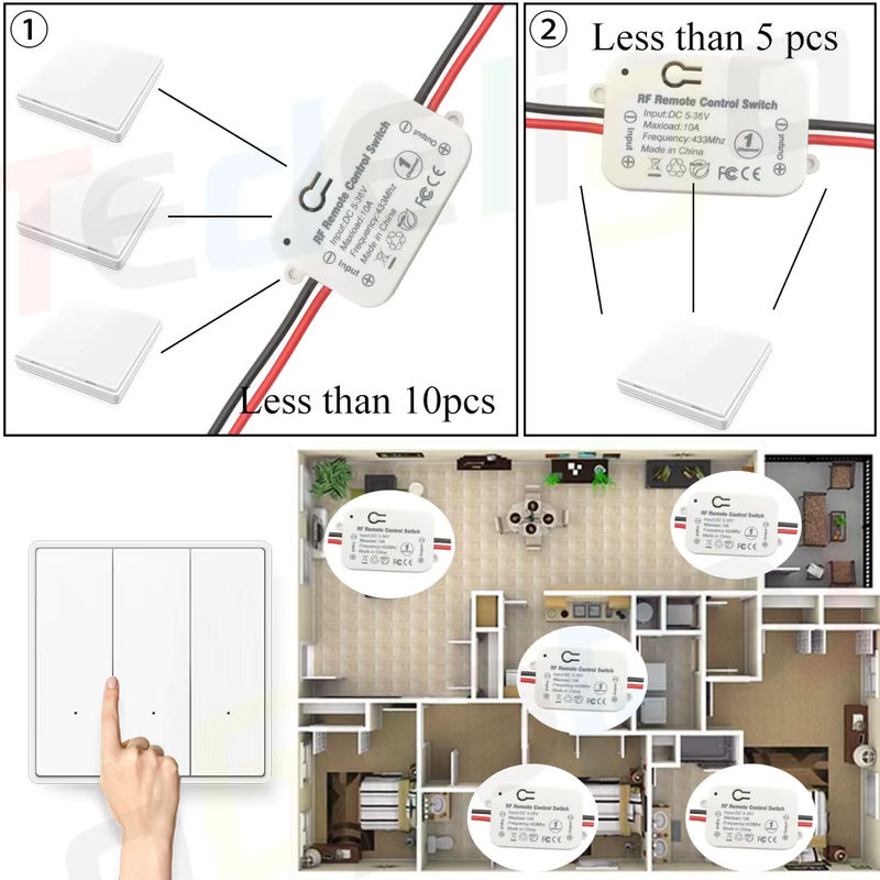 Tedeligo Kabelloser Lichtschalter mit Fernbedienung 433MHz 12V Relais-Empfänger für LED und elektrische Türen - Bild 4