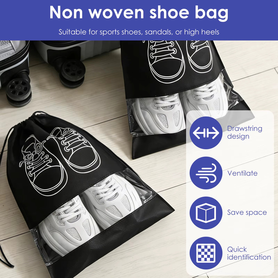 10 Stück willkey Reise-Schuhtaschen mit Kordelzug und transparentem Fenster, wiederverwendbare Aufbewahrungstaschen für Sportschuhe in Schwarz und Blau - Bild 2