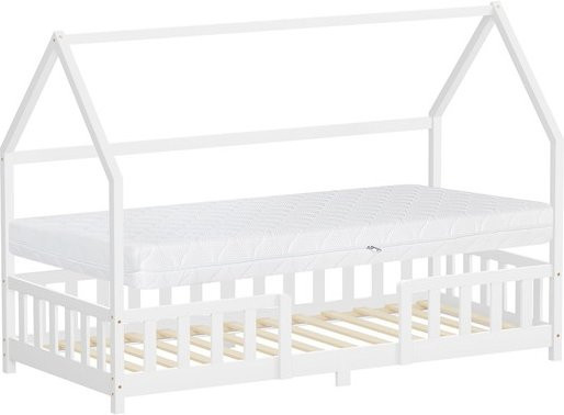 ML-Design Kinderhaus-Bett aus Kiefernholz mit Matratze, Weiß, B/T/H: 90 x 200 x 144 cm - Bild 1