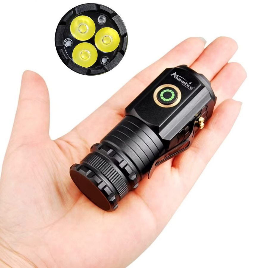 Alonefire 3-LED Mini Hochleistungs-Taschenlampe in Schwarz, USB wiederaufladbar mit Magnet und Aluminiumgehäuse - Bild 2