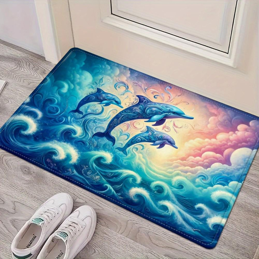 HYFBH Fußmatte Blauer Delfin, Rutschfeste und Saugfähige Badezimmer Matte aus Polyester, Waschbarer Teppich, B/T: 80 x 120 cm - Bild 4