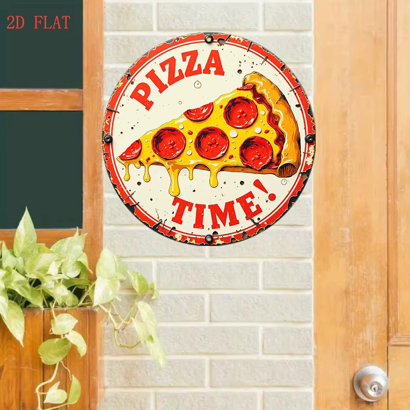 Potdemiel Rundes Aluminium-Wandschild mit Pizza-Design, Rustikales Metalldekor, Durchmesser: 20,32 cm - Bild 3