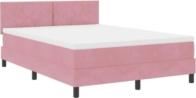 vidaXL Boxspringbett mit Matratze und LED-Unterbettbeleuchtung in Rosa, Samt, B/T/H: 160 x 200 x 163 cm - Bild 1