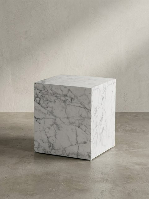 Couchtisch MONOBLOC von KADIMA DESIGN in Weiß mit Marmor-Optik und Hochglanz-Finish, Würfelform, B/T/H: 40 x 40 x 45 cm - Bild 1