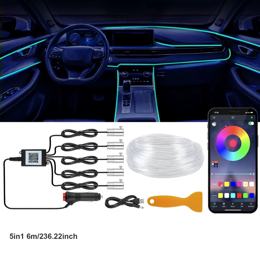 AnautosL Neon Flex RGB LED Streifenlicht 12V mit App-Fernbedienung, Multicolour Ambiente-Lichter für dein Auto - Bild 5