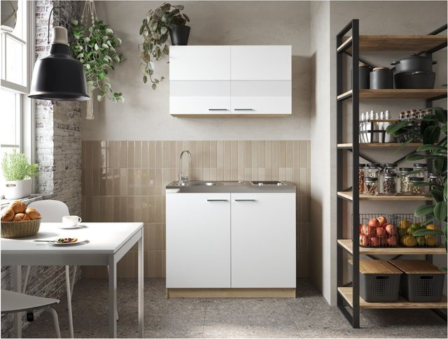 Respekta Küchenmöbel-Set Merle in Weiß mit Glastüren und Soft-Close-Funktion, B/H/T: 100 x 200 x 60 cm - Bild 1