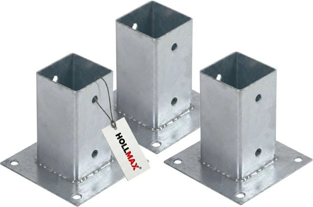 HOLLMAX Pfostenträger Aufschraubhülse für Vierkantpfosten, 3 Stück, Verzinkt, Silber, 71 mm - Bild 1