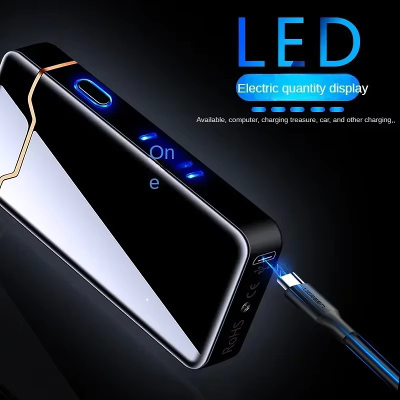 Winddichtes elektronisches USB-wiederaufladbares Plasma-Lichtbogenfeuerzeug aus Metall mit Batterieanzeige von szhyck in Silber oder Schwarz - Bild 2