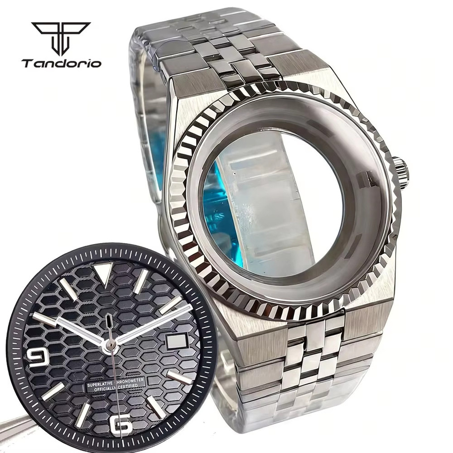 Tandorio Uhrengehäuse Edelstahl, 41 mm, Silber, mit transparentem Boden und 34 mm Zifferblatt-Set - Bild 2