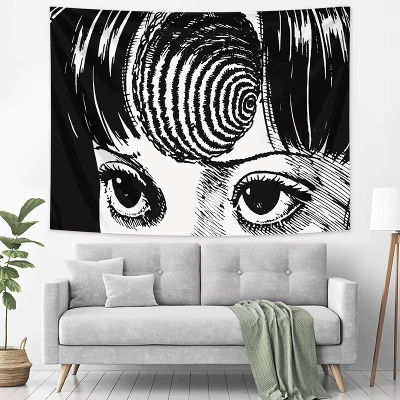 VIKAMA Anime Wandteppich Spiral Eye in Schwarz als ästhetische Wanddekoration für Schlafzimmer und Wohnzimmer - Bild 2
