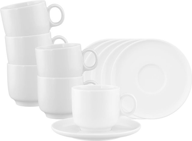 Seltmann Weiden Cappuccinotassen mit Untertassen Sento Home, Weiß, 6er Set, 300 ml pro Tasse - Bild 1