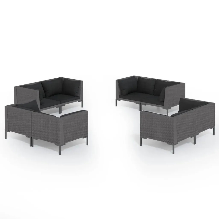 vidaXL 8-tlg Garten-Lounge-Set aus Poly Rattan in Anthrazit mit Kissen und L-Form - Bild 2