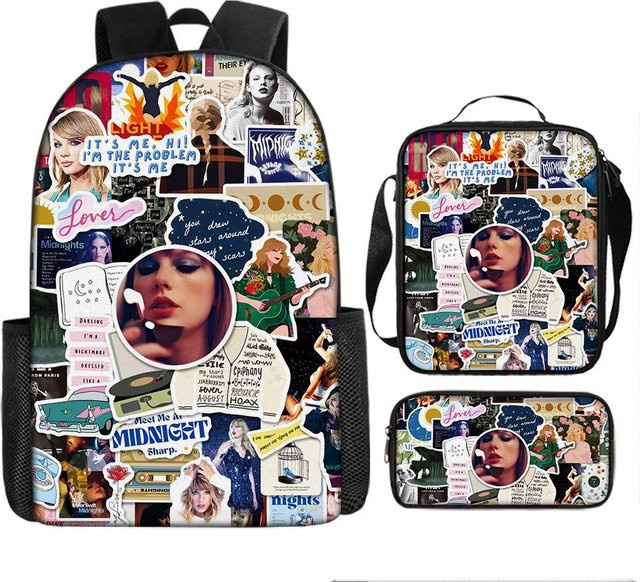 3-teiliges Schulrucksack-Set aus Oxford-Stoff mit Schultasche, Schultergurt und Federmäppchen in Multicolour - Bild 1