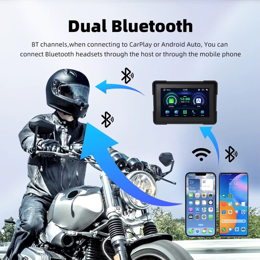 EKIY Tragbares 5 Zoll Motorrad-Navigationssystem mit Carplay und Android Auto, Wasserdichtes Moto GPS mit Bluetooth in Schwarz - Bild 5
